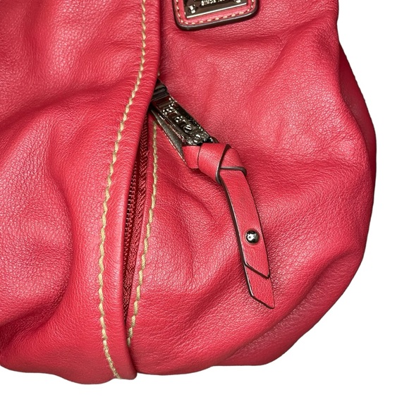 Tignanello Red Leather Hobo Bag With Striped Satin Interior Shoulder Purse - Picture 5 of 16
